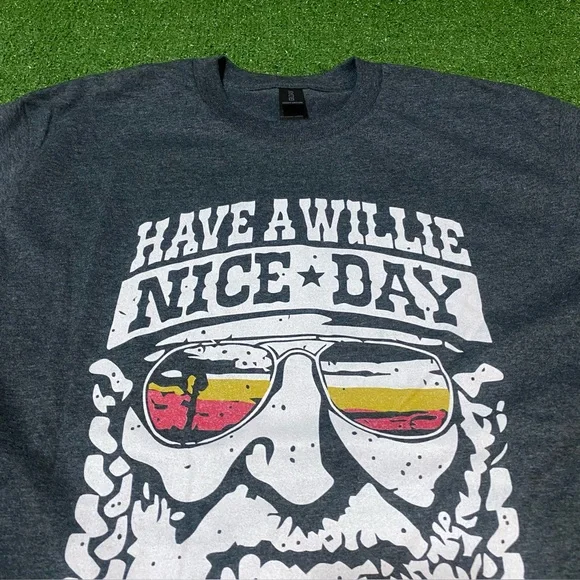 Have A Willie Nice Day Willie Nelson Chilling T-Shirt Size Medium Gray Country - Picture 2 of 4